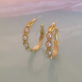 韩版S925银针新款C形耳环超仙韩国气质半圆开口网红个性珍珠耳钉