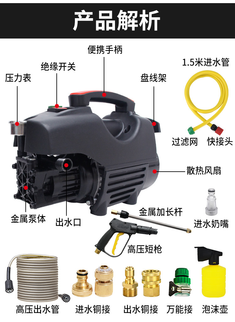 Newly Upgraded 2000W High-Power Car Washing Machine Household 220V High-Pressure Car Washing Machine Self-Priming Dual-Use Cleaning Machine in Stock