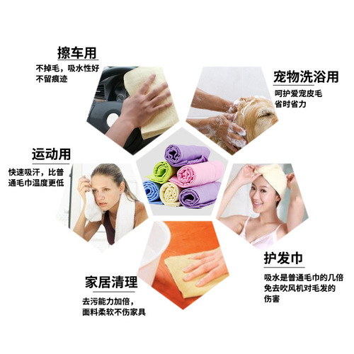 Pet quick-drying absorbent dry rice towel strong large dog and cat bath towel imitation deerskin towel car wash supplies