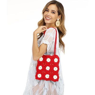 产地货源跨境新款手钩花朵包包 沙滩包 休闲袋 单肩包爆款现货