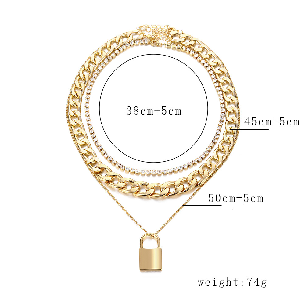Europe And America Cross Border Popular Fall/winter Hot-selling Sweater Chain Multi-layer Thick Chain Lock Pendant Necklace Fashion Trendy Jewelry display picture 1