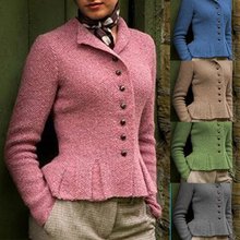 2020跨境外贸亚马逊秋冬新款热卖女式复古棉混纺羊毛衫排扣短外套