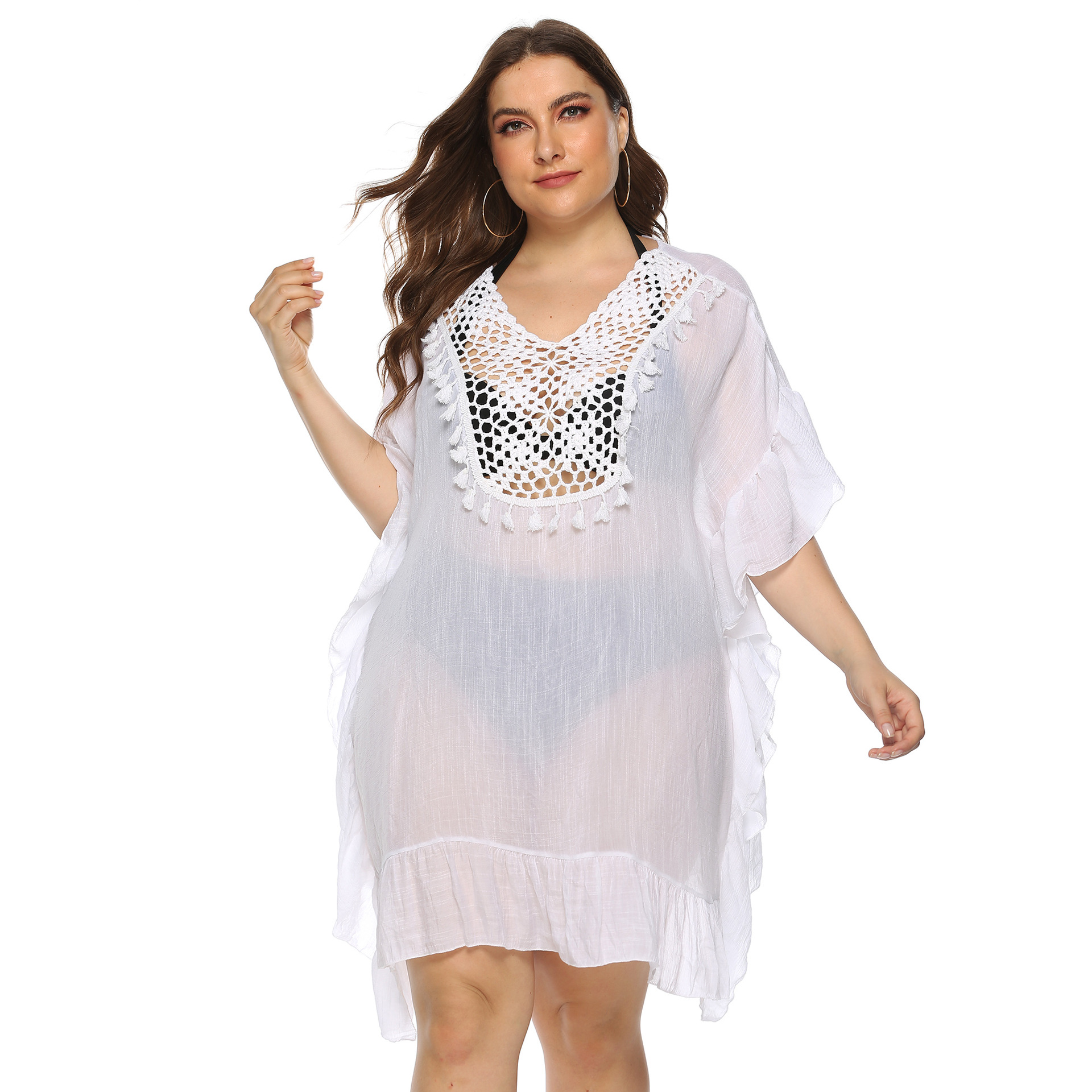 Plus size ruffled irregular beach dress NSOY26789