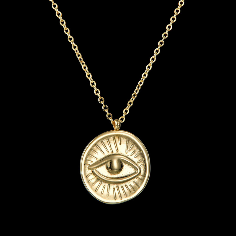 New Products Niche Design 14k Gold Round Brand Relief Demon Eye Necklace Pendant Wholesale Nihaojewelry display picture 6