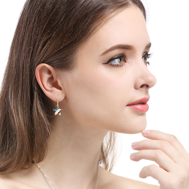 Pendientes de diamantes de aceite de gota de oro 18K s925 gancho de oreja de plata elegante estilo Chanel moda ZIRCON pendientes de estrella de cinco puntas para mujeres
