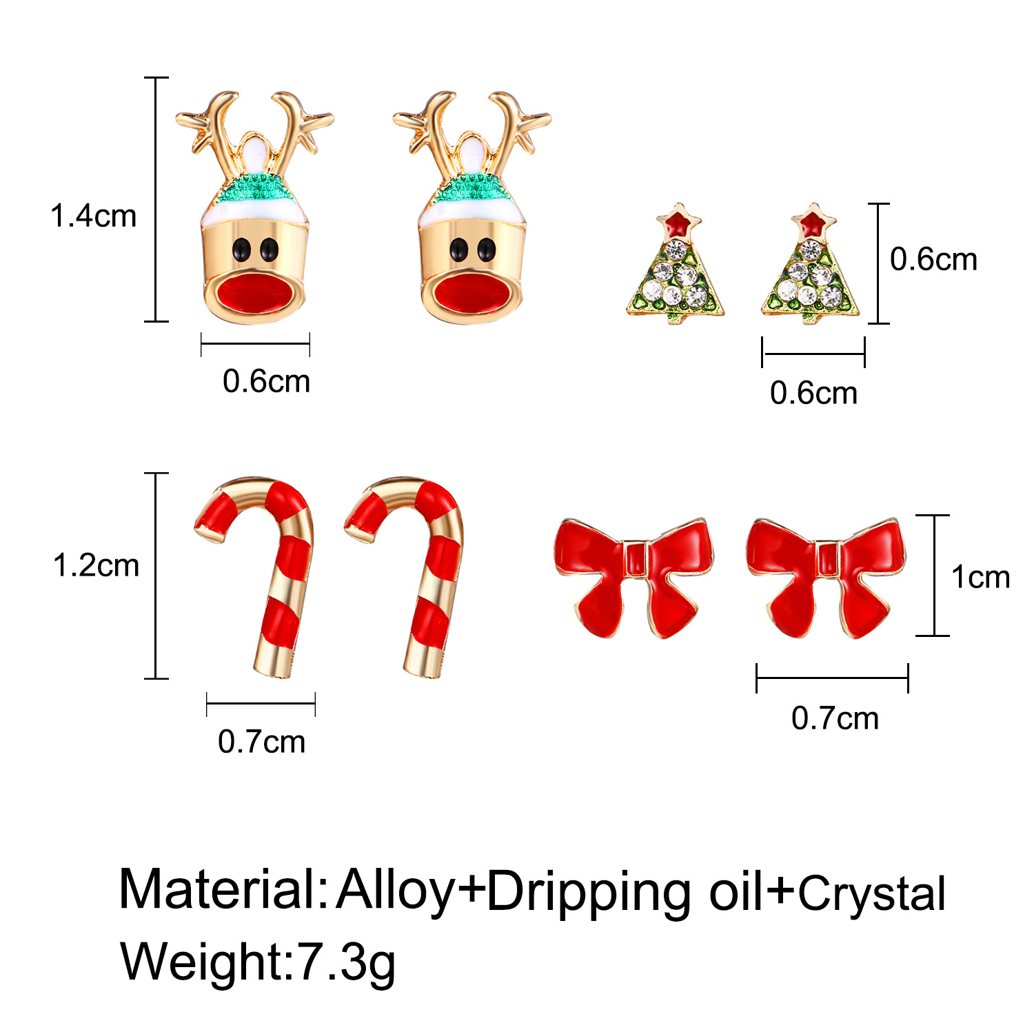 Alloy Christmas Tree Red Bow Earrings Set 4 Pairs display picture 1