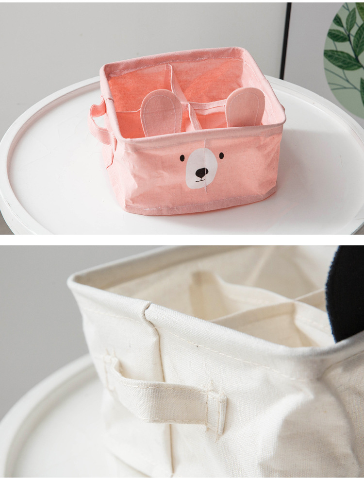 Simple Bear Ears 4 Grid Waterproof Cotton Linen Underwear Socks Storage Box Wholesale Nihaojewelry display picture 4