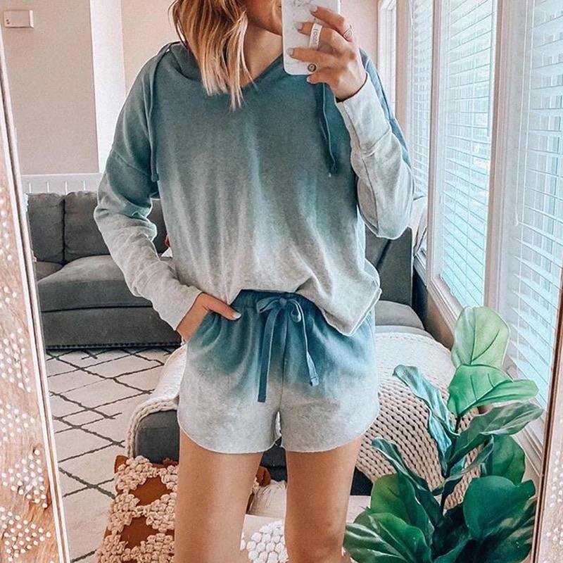 2020 spring and summer Europe and the United States new style leisure home service two-piece set of women's summer amazon long-sleeve shorts home set