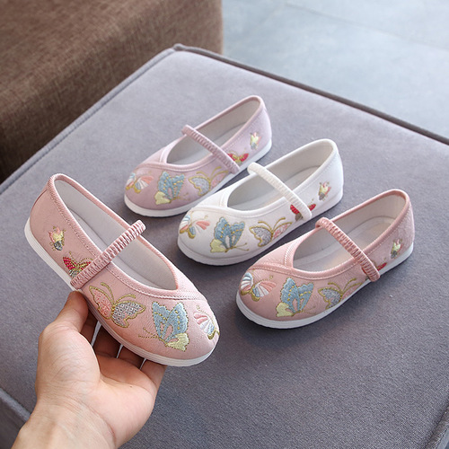 Girls kids pink Hanfu fairy shoes old Beijing cloth embroidered shoes for girls princess chinese folk dancing model show shoes for girl