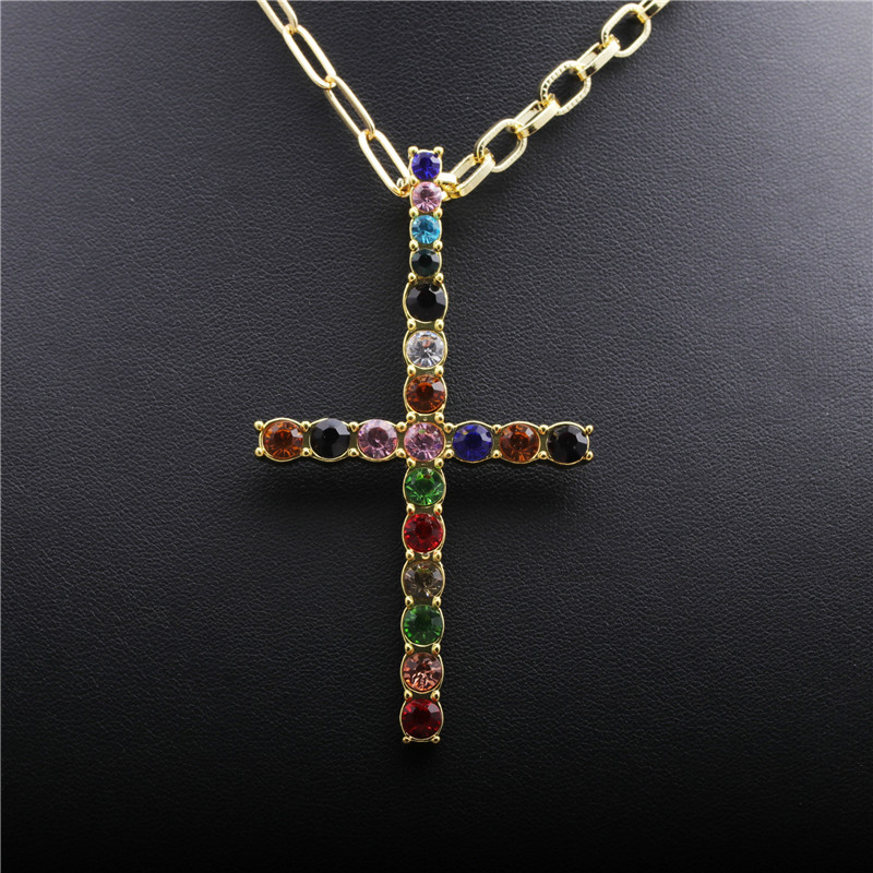 Rhinestone Cross Pendant Necklace display picture 4