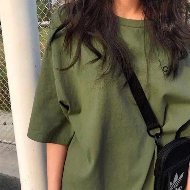 2021 Summer Korean short-sleeved T-shirt new military green student women's fashion slim easing clothes one generation