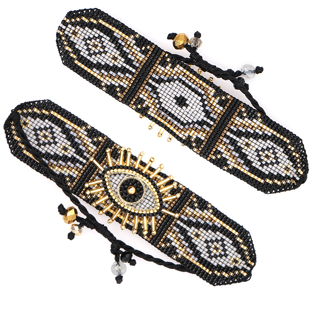 12g Weight No Inlaid Inlay Material Bracelets Classification Anniversary, Business, Travel Occasion Eye Pattern Unisex Gender Knitting Design Fashion Style European And American New Miyuki Rice Beads Hand-woven Turkish Devil Eyes Personality Stacking Wide Bracelet 4