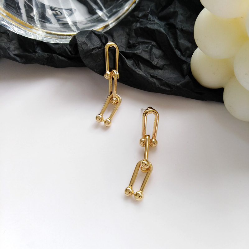 S925 Silver Needle U-shaped Chain Earrings display picture 6