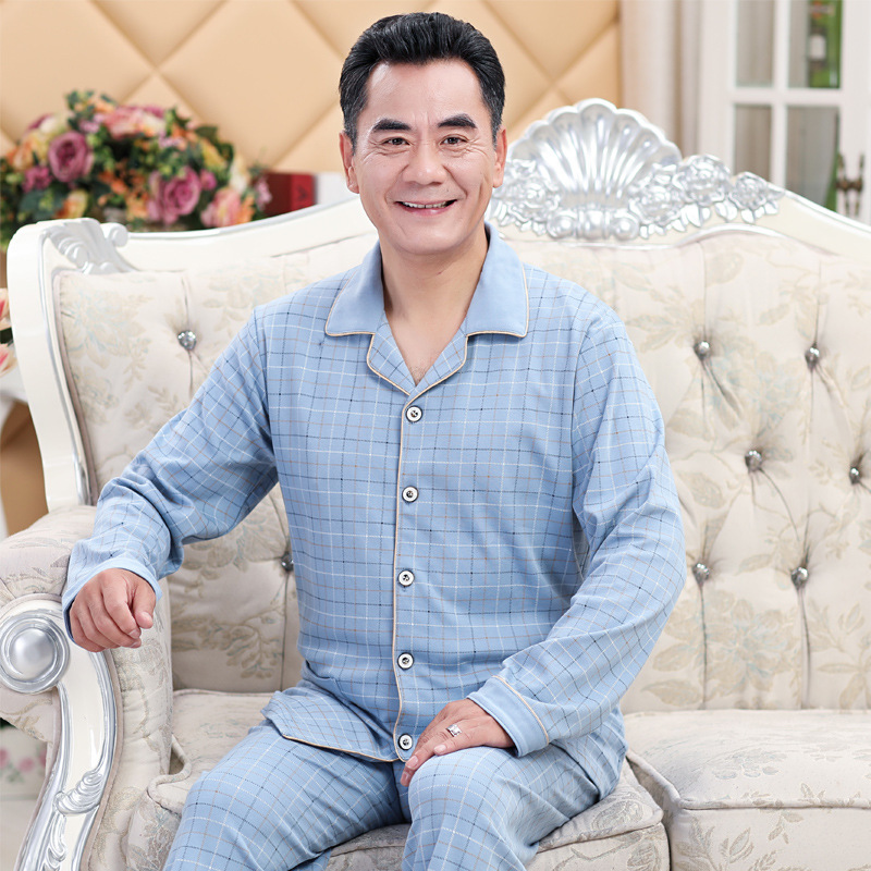 Pijamas de los hombres de primavera y otoño 100% algodón de manga larga ropa para el hogar de los hombres de algodón fino traje de otoño e invierno