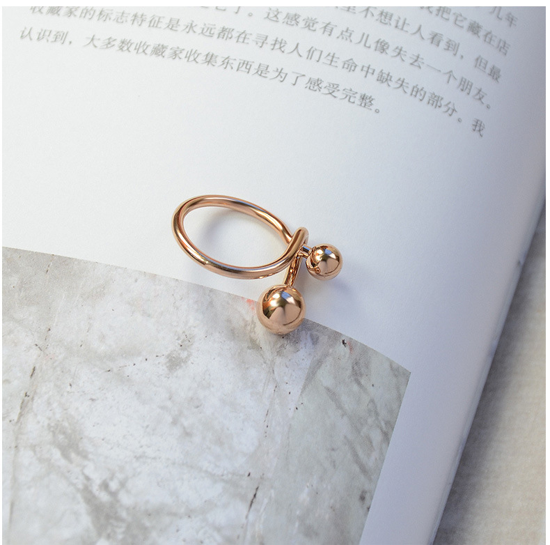 Creative Line Art Double Ball Ring Titanium Steel Plated Rings Wholesale display picture 5