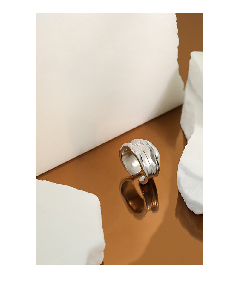 Korean version of ins cold wind minimalist irregular folds wide face S925 sterling silver ring