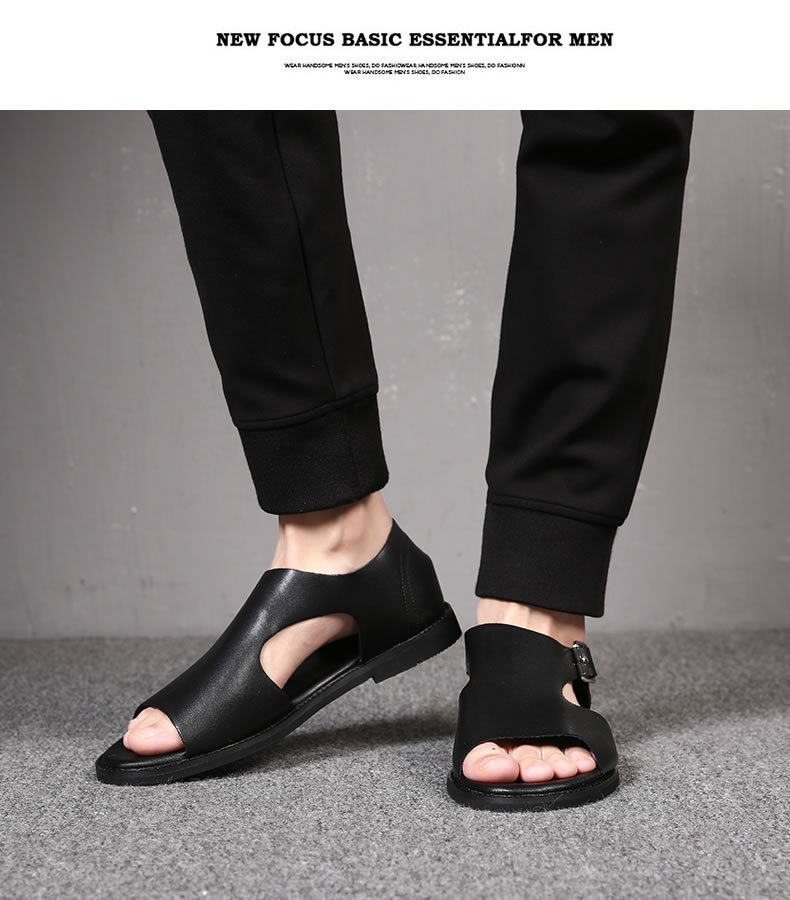 Dép sandal nam quai ngang kiểu La Mã, da bò, hở ngón, đế mềm thoáng khí — Màu đen chi tiết 18