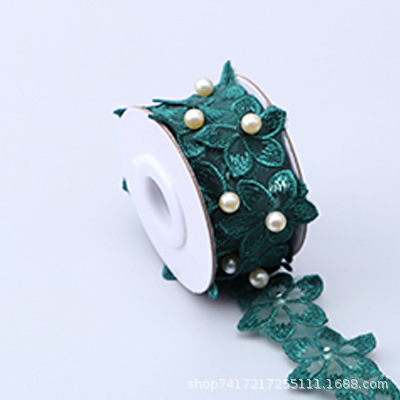 En stock 3,3 cm de una sola capa de flores bordadas de seis pétalos de flores orden perla encaje de organza de encaje ropa de falda de DIY