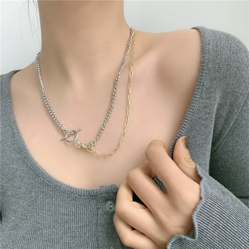 Wild Double Layer Buckle Chain Gold  Silver Two-color Simple Necklace display picture 2