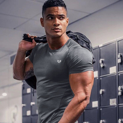 Muscle fitness clothing short-sleeved T quick-drying fitness clothing running training elastic quick-drying tights men's sports T-shirt summer