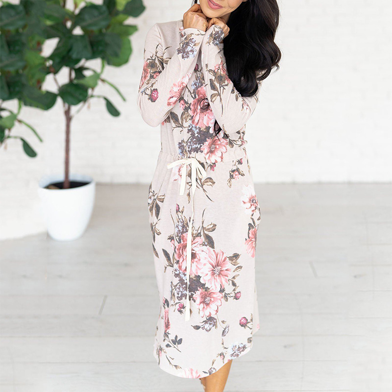 printed long-sleeved pocket dress NSKX23578