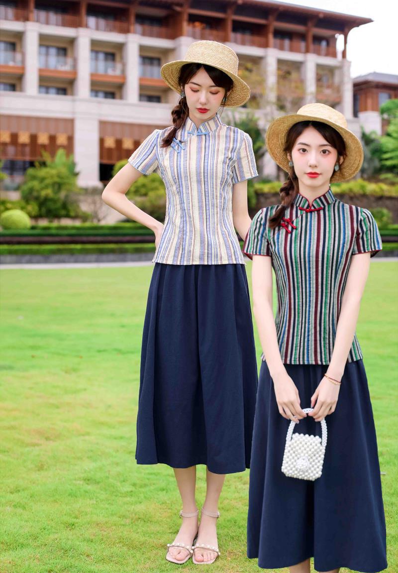 旗袍两件套2020夏季新款改良版中国风老上海优雅旗袍裙民国学生装