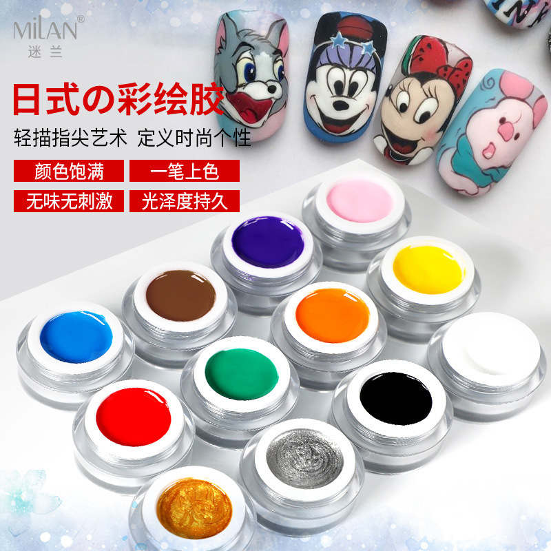 Nail art painted glue 12 color set removable light therapy nail oil glue painting line solid color glue high-grade nail pigment
