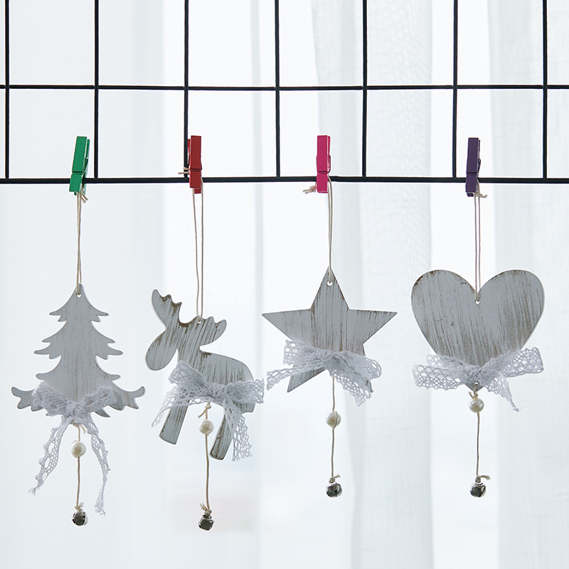 Navidad encaje blanco alce pentagramas amor árbol de Navidad colgante decoración de Navidad guirlandas decoración de caña