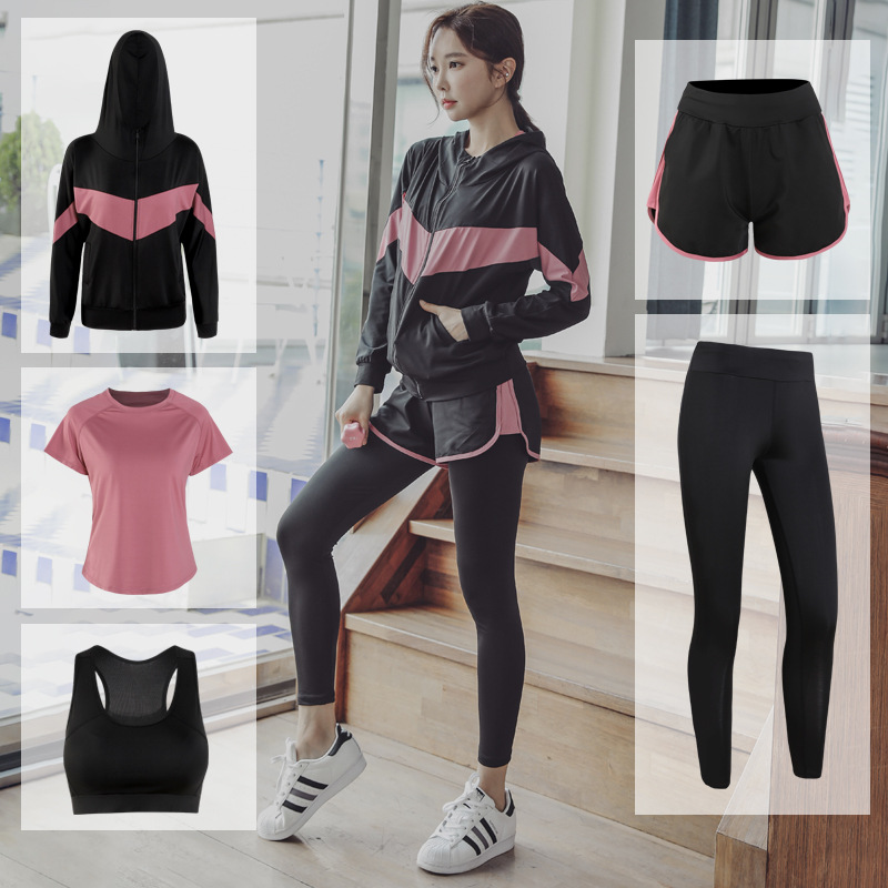 Automne et hiver nouveaux vêtements de yoga costume pour femmes lâche à séchage rapide cinq pièces en cours d'exécution de vêtements de sport pour femmes vente directe d'usine de vêtements
