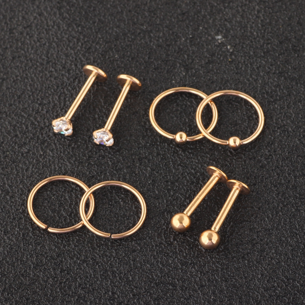 8-Piece 18G 16G Piercing Jewelry Set Stainless Steel Flower Earrings Nose Rings - Cartoon Style detail image 7
