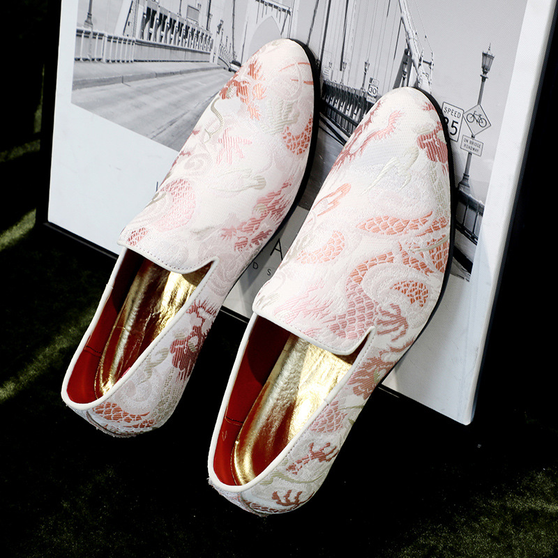 Fashion fashion shoes Pointed men's leather embroidered single shoes_voghion.com