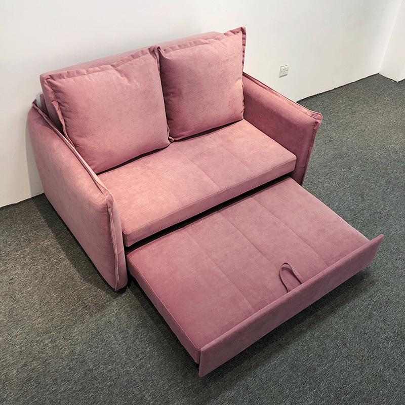 Sofá cama multifuncional plegable tecnología rosa tela de peluche tres extracciones cama invisible apartamento estilo in
