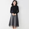 Korean women’s medium and long base mesh stitched wool dress