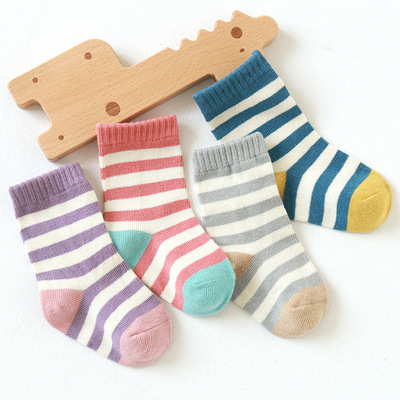 2021 spring and autumn new pattern baby Socks stripe Color matching baby Medium hose Let go 0-1-3 Newborn socks