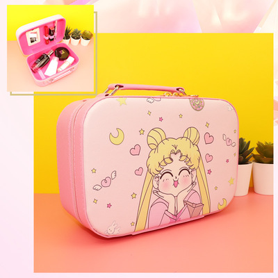 可爱粉色美少女化妆箱小号大容量卡通化妆包手提便携定型首饰收纳
