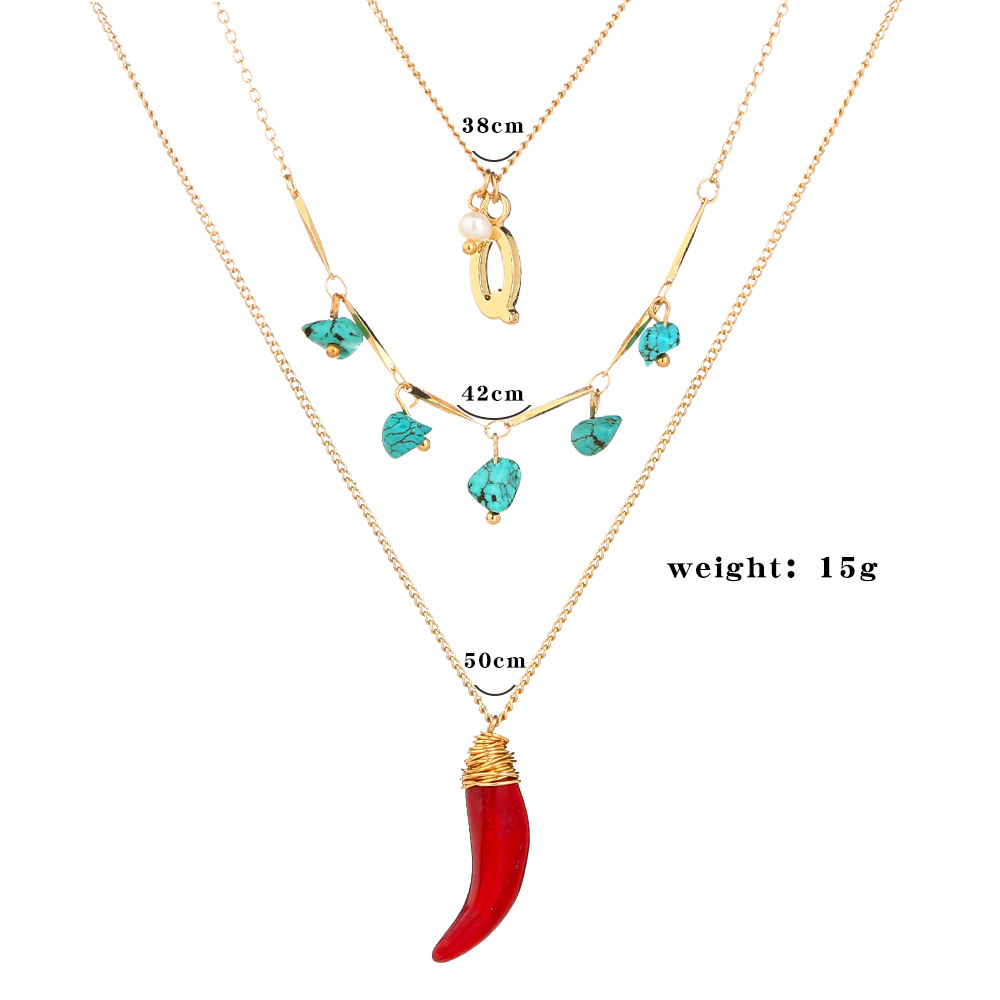 Turquoise Letter Q Necklace Summer Simple Fashion Hand-wound Red Pepper Necklace Wholesale display picture 2