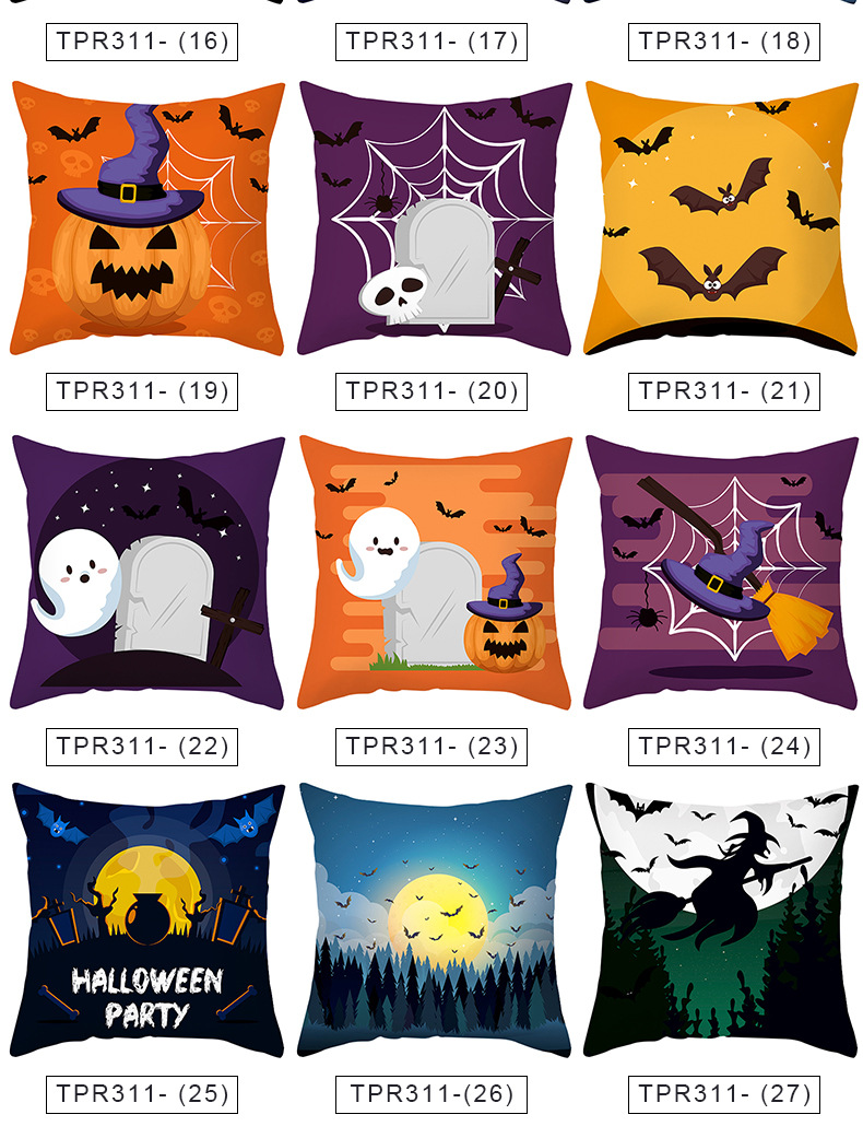 Cross-border Home Cartoon Pumpkin Head Halloween Pillow Cover Peach Skin Fabric Throw Pillowcase Office Sofas Cushion Cover display picture 4