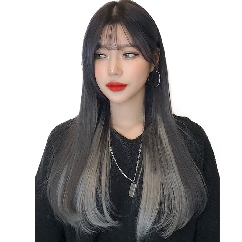 Hanging Ear Dye Wig Piece Long Straight Hair A Clip Of Color Breathable Hair Extension Piece Scheming Silver Gray Hanging Ear Dye Wig Female Wholesale