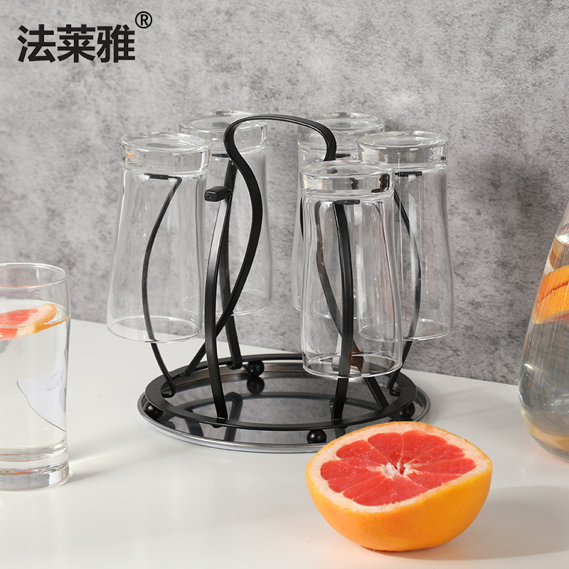 壹件代發家用置物鐵架倒挂瀝水杯架子木把杯架套裝日用收納水杯架