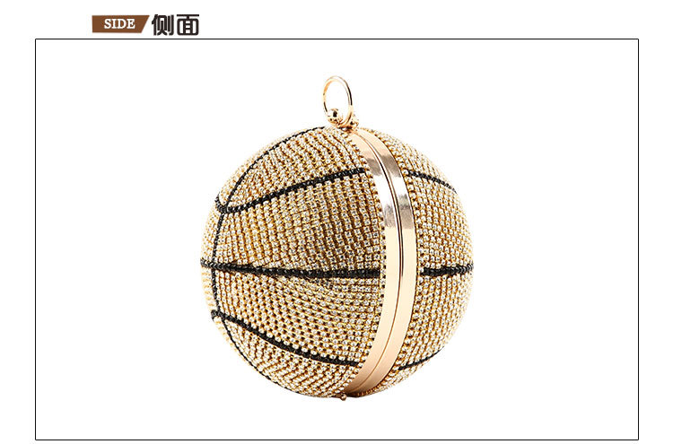 Creative Basketball Dinner Bag Handmade Diamond Evening Bag Spherical Clutch display picture 3