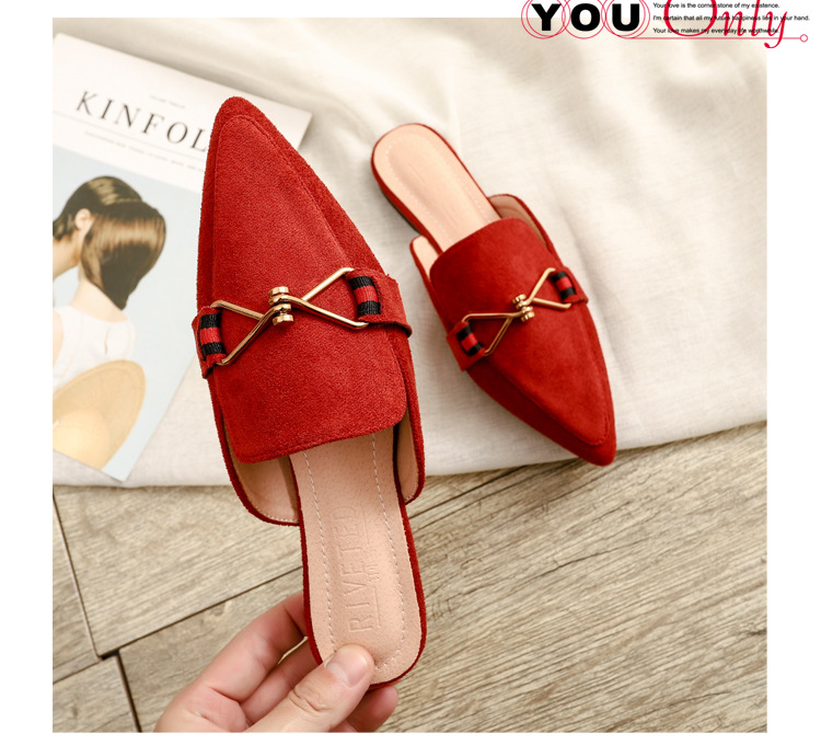 Semi-pantofole in metallo con punta a punta da donna Baotou capispalla piatto casual taglia grande 41-42 scarpe Muller consegna transfrontaliera_voghion.com