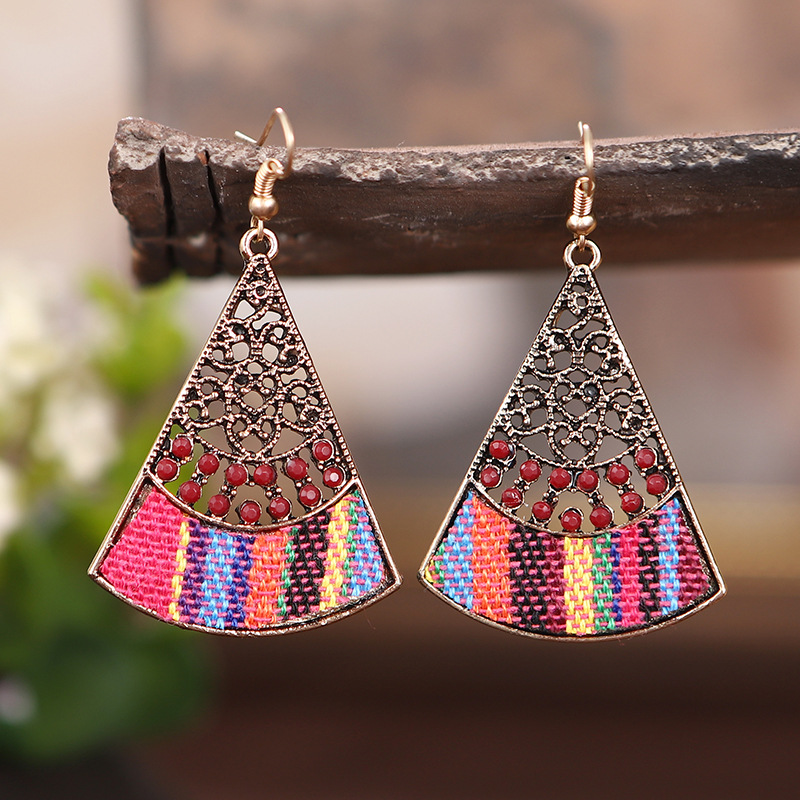 Fan-shaped Hollow Fabric Oil Drop Retro Earrings Female Wholesale display picture 5