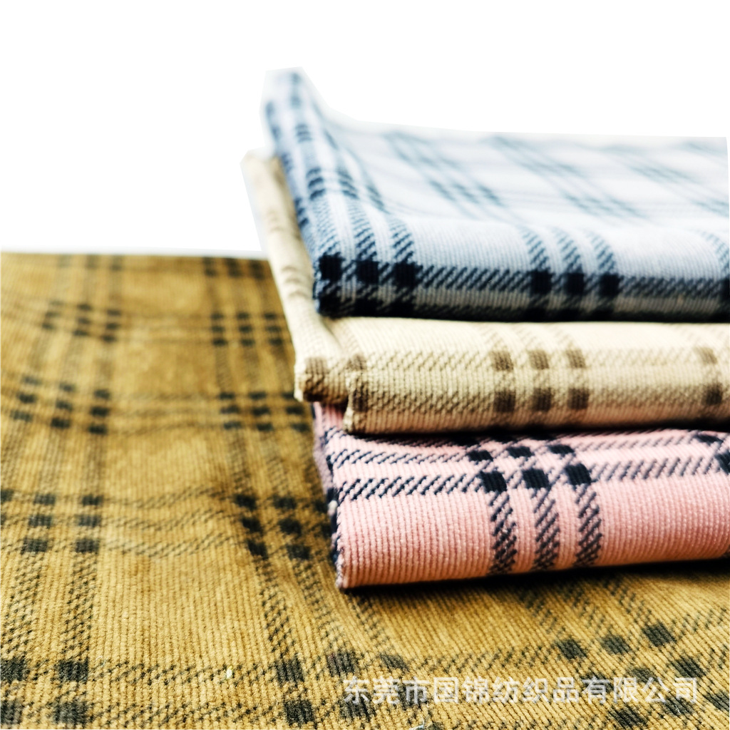 가을과 겨울 패션 체크 무늬 코트 코듀로이 직물 21 피트 브로케이드 폴리 에스테르 인쇄 코듀로이 천 재고 도매