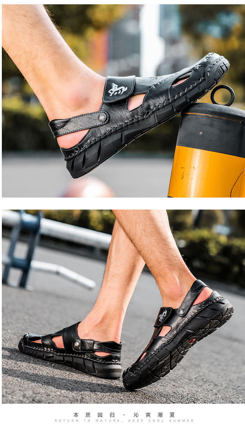 Amazon Spring/Summer men's plus-size sandals, trendy leather beach shoes, flip-flops, plus-size men's shoes, sewn shoes, cross-border undefined