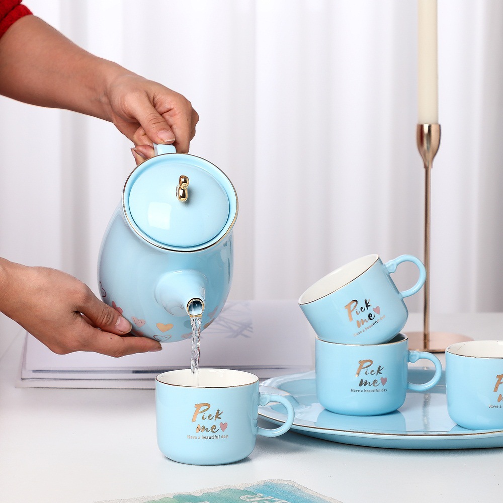Color caramelo creativo melocotón corazón conjunto de agua traje con bandeja taza botella de agua fría Estilo nórdico regalo juego de té de agua fría