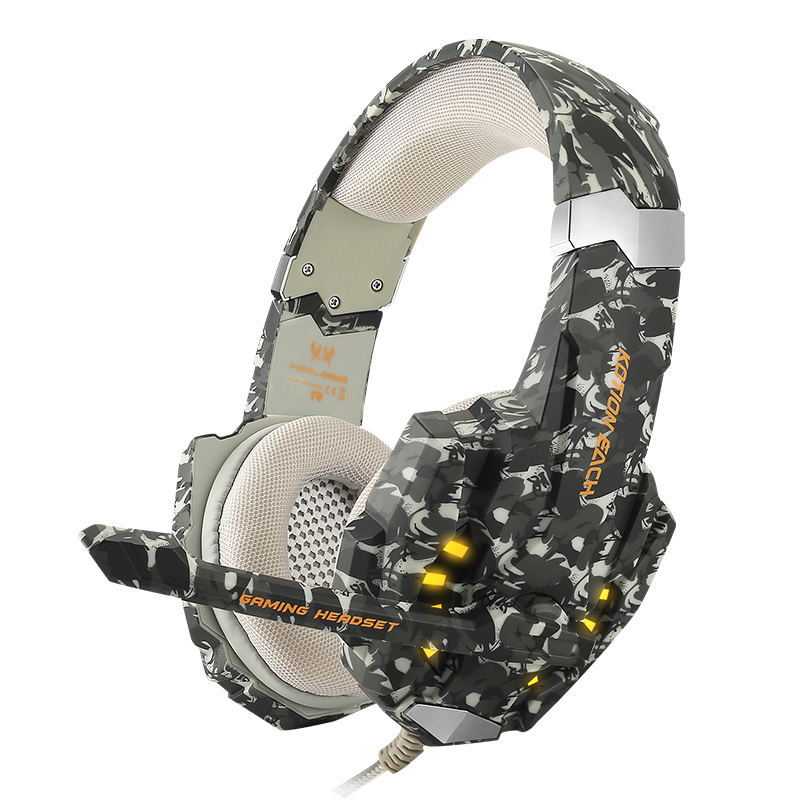 因卓G9600头戴式游戏耳机3.5mm迷彩发光有线电竞适用PS4电脑耳机
