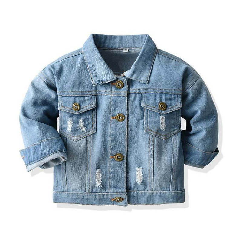 Ropa Para Niños Principios De Otoño Ropa De Mezclilla Chaqueta De Mezclilla Rasgada Lavada De Manga Larga display picture 1