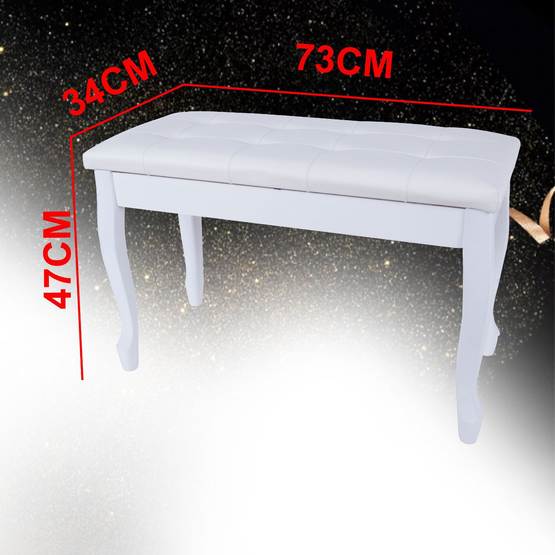 Piano bench with bookshelf, suitable for holding sheet music, PU leather surface, soft cushion, curved legs piano bench