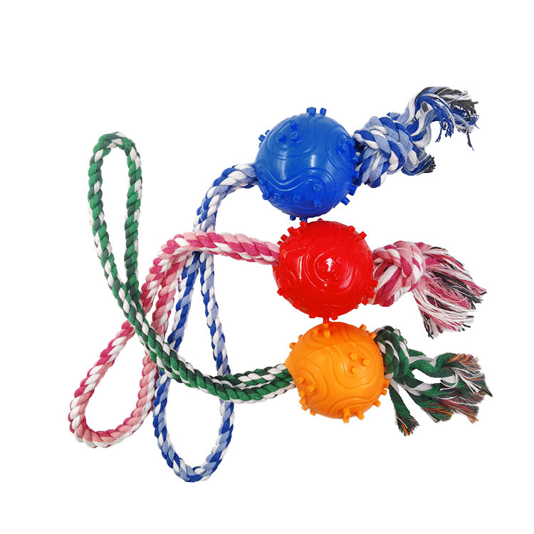 Cuerda de algodón para perros TPR Bola de juguete para mascotas cuerda de rosca bola resistente a mordeduras perro molienda juguete interactivo educativo fábrica al por mayor
