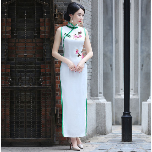 Old Shanghai Chinese dresses oriental retro Qipao Cheongsam for women  elegant long sleeveless literary costumes Chinese wind restoring ancient ways improved cheongsam